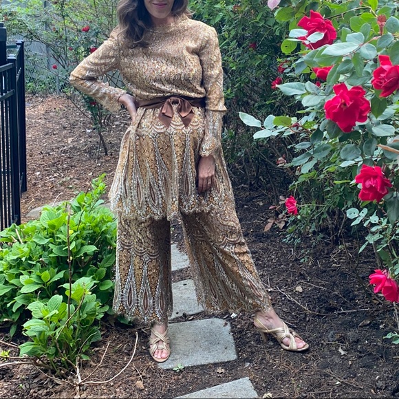Vintage Gold Lace Pant Suit - Picture 2 of 10